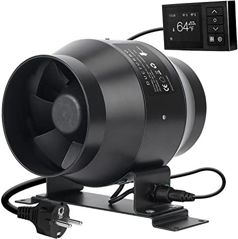 DUCTURBO Rohrventilator 100mm Regelbar, 275m³/h Inline-Kanalventilator Abluftventilator Ideal Rohrlüfter für Wachstumszelte, Belüftung und Abluftgebläs mit Temperatur- und Feuchtigkeitsregler