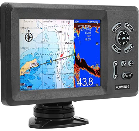 Ymiko 7-Zoll-Fischfinder mit Geber, Marineplotter, Eingebauter Fischfinder, Farbiges LCD-Display, Geteilter Bildschirm, IP66-Schutz, Navigationsortung für Boote