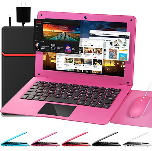 G-Anica Laptop Computer(10.1 inch), Quad Core Powered by Android 12.0, Netbook Computer with WiFi and Bluetooth, Mini Laptop for Kids and Adults（PINK）