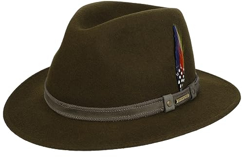 Stetson Tenvelco Traveller Wollhut Einfarbiger Unisex Filzhut Herbst Winter Handgefertigt in der EU Wasserabweisend Knautschbar grün M (56-57 cm)