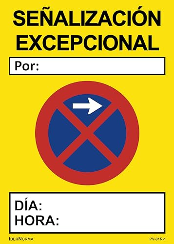 Señalización excepcional Prohibido parar y aparcar (Con flechas de dirección) R307-50x70cm PVC Forex - IberNorma (Flecha a Derecha)