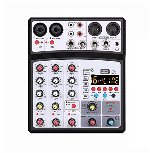 Controladores de mezclador de DJ Mezclador de sonido de audio de 4 canales Consola de mezcla de DJ Interfaz de audio USB Tarjeta de sonido de grabación 16 mesas de mezcla de estudio de efectos DSP,