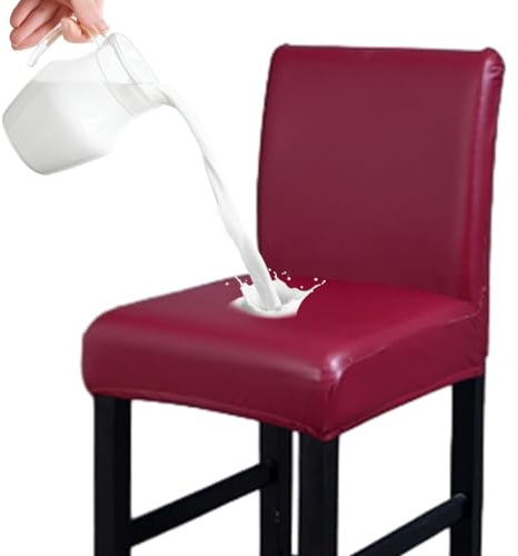 FANSU Wasserdicht Barhockerbezug aus PU-Leder mit Rückenlehne, Stretch Barhocker Stuhlhussen Drehbare Esszimmerstuhlbezüge Abnehmbar Waschbar für Hochstühle Thekenhocker (Rot,4er Set)