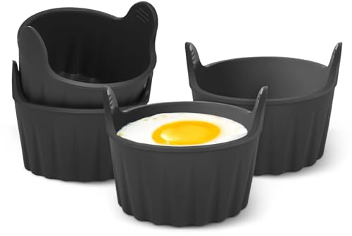 4 Pack Silicone Egg Poacher Moulds for Air Fryer & Microwave, Food Grade Reusable Baking Cups, Multi-Use Ramekins for Poached Eggs, Muffins & Custard, Dishwasher Safe Air Fryer Accessories