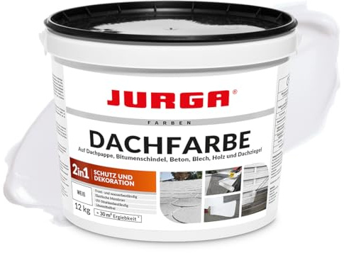 JURGA Dachfarbe 12 Kg Weiß (≈30m²) 2 in 1: Deko & Schutz, Sockelfarbe, Betonfarbe, UV- und Witterungsbeständig, Hohe Elastizität, Einfache Anwendung, LF-frei, Innen- und Außenrenovierfarbe