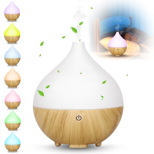 MTINRNI Diffusore di Oli Essenziali,160ml Diffusore di Aromi Ultrasuoni,Diffusore Aromatico a Grana di Legno,con 7 LED Colori,Profumatore per Ambienti,Umidificatore Ambiente.per Ambienti, Casa, Yoga.