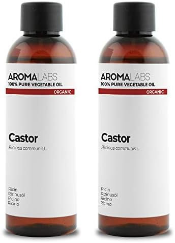ORGÁNICO - Aceite vegetal Ricino - 100mL - 100% Puro, Natural, Prensado en frío y Certificado Cosmos - AROMA LABS (Marca Francesa) (Paquete de 2)