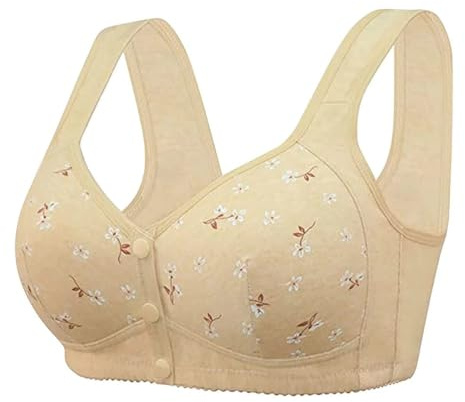 PrinStory Apricot Daisy Wireless Front Snap Bra, Full Coverage, Moderate Support, Size 42C