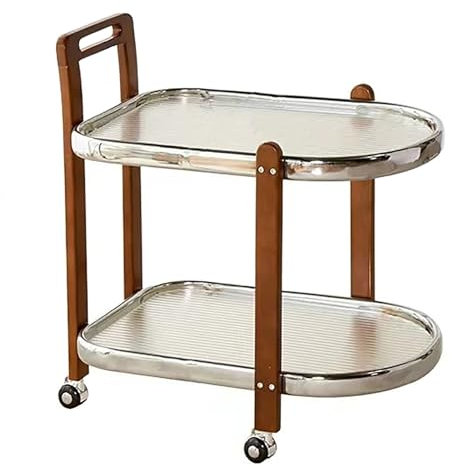 ZXTRYBHD 2-Stufiger Beistelltisch aus Gehärtetem Glas mit Feststellbaren Rädern, Mobiler Barwagen für Wohnzimmer, Küche und Schlafzimmer, Moderner Sofatisch