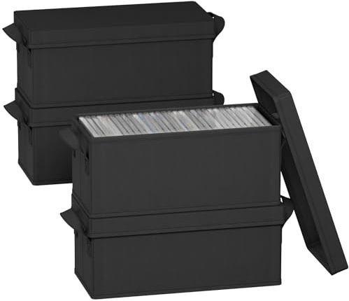 Lifewit Confezione da 4 Porta CD, Contenitori Impilabili con Coperchio Pieghevole per 120 CD (30 ciascuno), per Casa e Auto, Nero