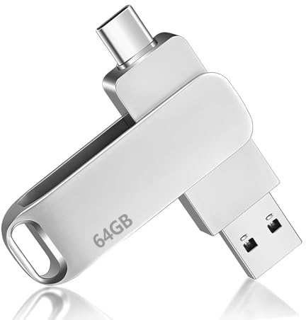 64GB USB C Flash Drive, USB 3.2 Type-C Flash Drive, Plug and Play (silver) | High-Speed 64gb Memory Stick for Store Songs Photos Video USB to Store Phone Video Files, 360-Degree Rotating Cover Design