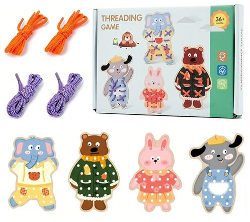 AMBEERT 4 PCS Threading Toys, Kids Lacing Cards, Imagination Development Lacing Toys Games for Children Educational and Learning Activity, Lacing Picture Cards Learning Activity Set for Kids ﻿