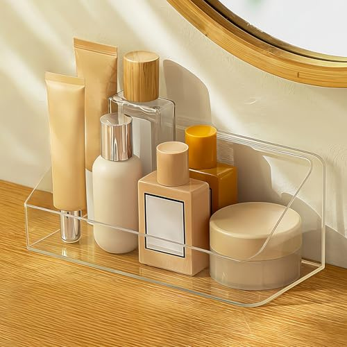 SLHEQING Make Up Organizer, Pinselhalter mit 7 Fächer, Transparent Badezimmer Organizer, Make up pinsel organizer, Schminktisch Organizer für Skincare, Eyeliners, Lippenstifte (Clear-1pcs)
