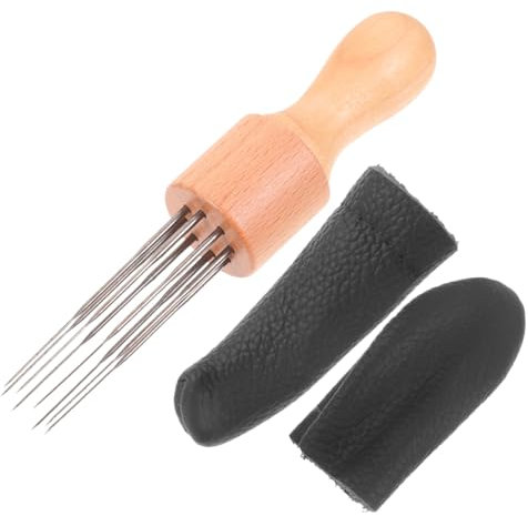 LALAFINA 1juego Agujas De Bordado Mango De Kit De Aguja Punzón Para Manualidades y Incluye Dedales Aleatorios Para Mejorar Habilidades Creativas