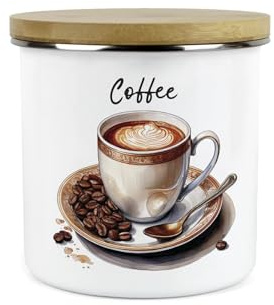 Shabby Chic Cup & Saucer Coffee Canister - Antique Drinkware Homewares Gifts - 1.2L Enamel Hot Drinks Kitchen Storage Container