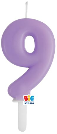 Candela numero 9 NOVE - colore LILLA - Tiny Plump - numerale h7cm - Candelina per Torta e dolci - candela di compleanno in cera a forma di numero
