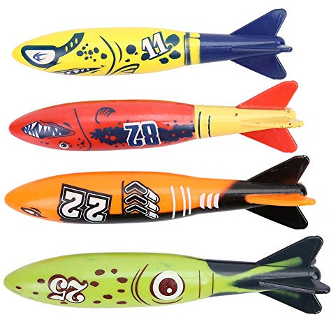 BOROCO Unterwasser Torpedo Rakete 4 Stück Unterwasser Torpedo Rakete Werfen Tauchspielzeug für Kinder Spielzeugset Sommerspielzeug Buntes Werfen Schwimmen Tauchen