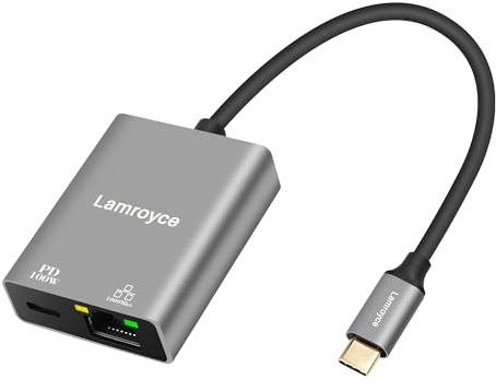 USB-C to Ethernet Gigabit Adapter with 100W Power Delivery, USB 3.1 Type-C to RJ45 1000Mbps Ethernet LAN Network Dongle Adapter, Charging and Surfing 2 in 1 for PC, Laptop, Tablet, Smartphone