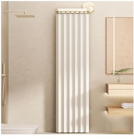 Tenda da doccia pieghevole con montaggio a parete, design ad angolo impermeabile, set di tende ad asciugatura rapida per vasche da bagno e spogliatoi (bianco sporco, 70-104 cm e 180 cm)