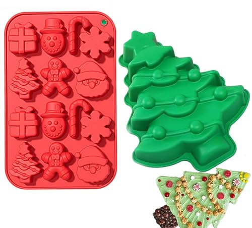 Stampi Natalizi in Silicone per Cioccolatini,Shibida 2 Pezzi Stampi Natalizi in Silicone stampis Natale per Mini dolcetti fiocchi di neve 3D, pupazzo di neve,albero di Natale,pan di zenzero