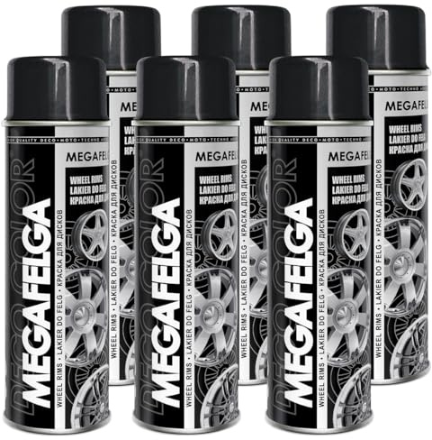 Deco Color 6er Sparpack MEGAFELGA 500ml - Felgenlack - Lackspray für Alufelgen und Stahlfelgen (6 Dosen 500ml Felgenlack Schwarz Glanz)