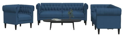 Qnhdfrt 3-TLG. Sofagarnitur Blau Stoff 110 kg Belastbarkeit Moderne Couchgarnitur mit Sessel Zweisitzer und Dreisitzer für Wohnzimmer Jugendzimmer und Büro