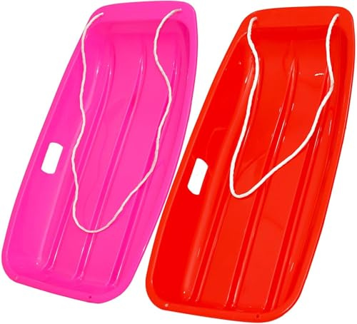2-Person Sled for| 35 All-Season Toboggan | Reinforced Structure | High Weight Capacity | for Snow, Beach & Park (Red Pink)