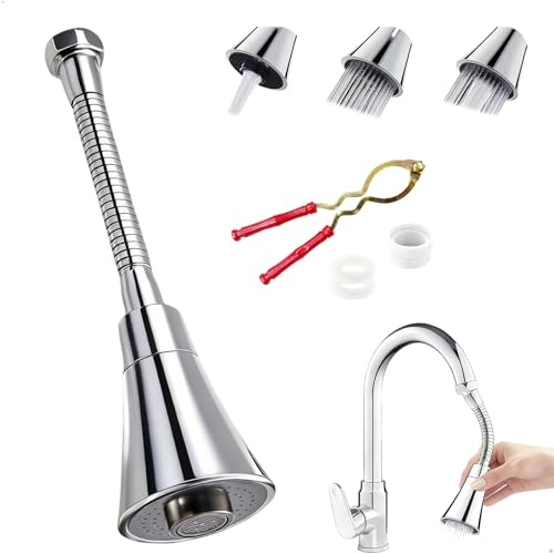 Prolunga Rubinetto Cucina, 3 Modalità Doccetta per Lavandino, 360° Girevole Aeratore Rubinetto, 19cm Rompigetto Rubinetto Antiesplosione e Antiruggine per Kitchen Bathroom di Lavello