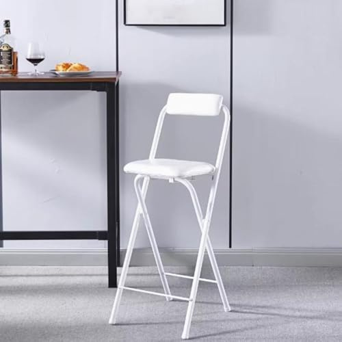 QTWLG Sedia Pieghevole Portatile Sgabello Pieghevole 50cm 55cm 60cm 65cm 70cm 75cm Sgabello Da Bar Pieghevoli Con Schienale E Poggiapiedi(White,65cm)