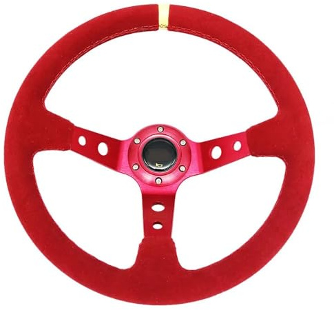 Lenkrad Auto,Sportlenkrad Auto Modifikation 14 Zoll Rot/Blau Wildleder Lenkrad Mattiertes Leder 350mm Tief Konkav Werkzeuge Universal(35 x100 cm)