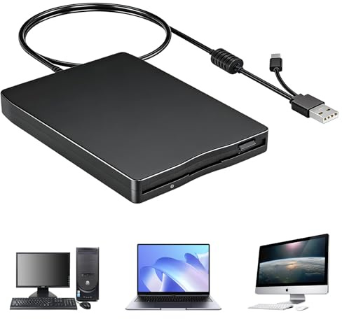 GBKDQQ USB extern diskett bärbar FDD 1,44 MB 3,5 tum: Slimline Floppy Disk Drive Extern kortläsare Datortillbehör Extern avtagbar kompatibel med PC och MAC, Plug and Play, svart