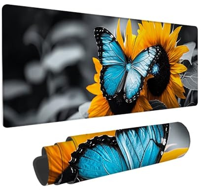 Tapis de Souris de Jeu, 800 x 300 mm XXL Tapis Souris Gaming Grand, Antidérapant Étanche, iExtended Long Clavier Mouse Pad, Accessoire Bureau, pour Gamer, Ordinateur, PC (Tournesol Papillons) i-813