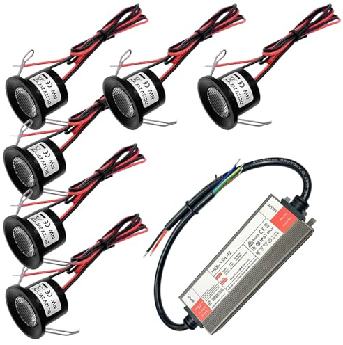 Set med 6 infällda 2 W LED-spotlight: Mini extra platt LED-spotlight, justerbar tri-temperatur varmvit, 27 mm hål, 12 V takspotlight för kök, sovrum, vardagsrum, carport (svart)