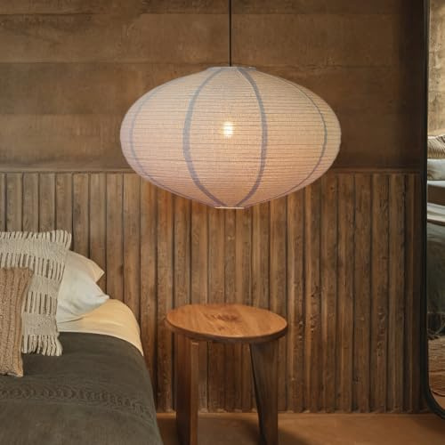 METHEDEECO Ovaler Pendellampenschirm 50 cm aus Stoff in Leinenoptik | Handgefertigt, Für Boho minimalistisches Wohnzimmer, Schlafzimmer & Esszimmer, Nur Lampenschirm