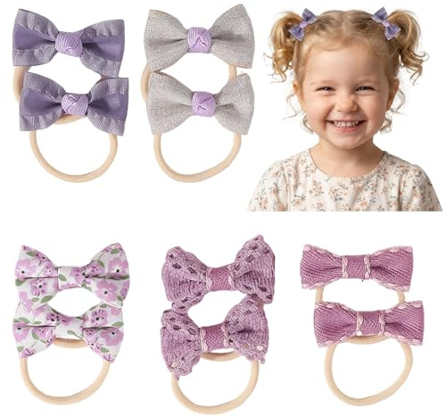 10 st Hårsnoddar för Baby med Rosett, Mjuka Elastiska Hårband för Småbarn och Barn (Lila)