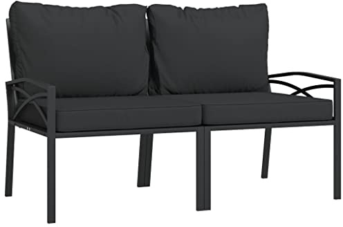 Roanoer Gartenstühle 2er Set Schwarz/Grau 62x75x79 cm Stahl Rahmen mit gepolsterten Kissen Modernes Design Robust und platzsparend für Balkon Terrasse und Garten loungesofa Outdoor geeignet