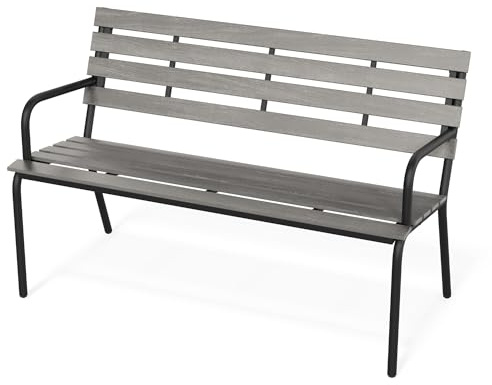 di volio Gartenbank FORIO - Wetterfeste Bank für Garten und Terrasse, Moderne Gartenmöbel aus PS-Board in Holzoptik, 130 cm (Grau)