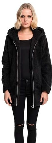 URBAN CLASSICS Giacca per Donna in Sherpa con Cappuccio, Cappotto Lungo dal Taglio Oversize, Chiusura a Zip, Diversi Colori Disponibili, Taglie XS - 5XL