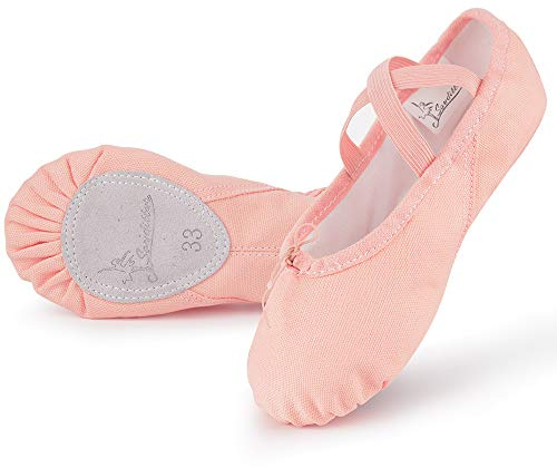 Soudittur Scarpe Danza Classica Tela Scarpette Ballo Mezze Punte Scarpe da Ballerina Ginnastica Ballo Pantofole per Bambina Ragazze Donna Rosa, EU 29