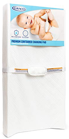 Graco Premium Contoured Changing Pad – GREENGUARD Gold Certified, Water-Resistant, Ultra-Soft Buckle Cover, Contoured Baby Changing Pad, Fits Most Standard-Size Changing Toppers, Non-Skid Bottom