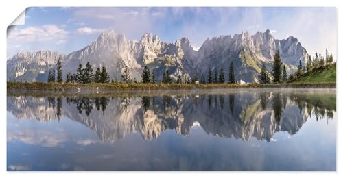 ARTLAND Wanddeko Poster & Kunstdrucke Wandposter 100x50 cm Querformat Landschaft Berge Alpen Bäume See Spiegel Wilder Kaiser Tirol U3VB