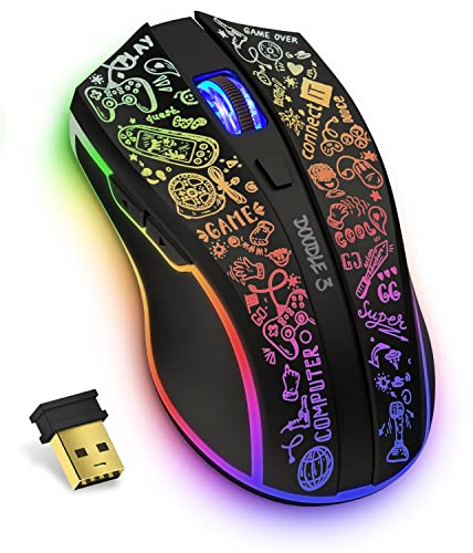 Connect IT Souris Gaming sans Fil Doodle 3 | Souris Ergonomique RGB 4800DPI sans Fil | Souris Gaming sans Fil USB 2,4G | 6 Boutons Programmables, Profils de Jeu Personnalisables, Autonomie Longue