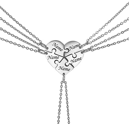 Cupimatch vänskapskedja BFF kedjor för vänner flickvän familj – personligt kärlek hjärta pussel halsband för 2–3–4–5, 5 Ketten, Rostfritt stål, 5 sterling silver (personaliserad)