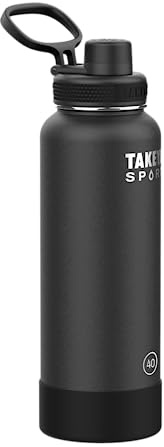 Takeya Sport Dreifachwandige isolierte Edelstahl-Wasserflasche mit eisblockierendem Auslaufdeckel, unübertroffene Qualität, 26+ Stunden kalt, Grand Slam Black