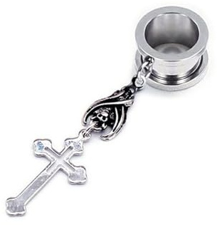 2 PCS Ear Gauges Cross Pendant Gauge Tunnel Piercings For Women & Men- Stainless Steel 316l Pierced Hangers Earrings For Stretched Earlobe (Color : E, Size : 4mm)