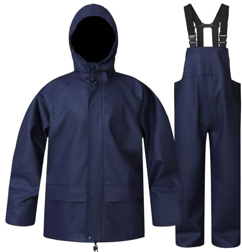 Rizzon Rain Suits for Men Waterproof - Heavy Duty Rain Gear with Rain Jacket & Pants for Fishing Camping Hiking(Navy,L)