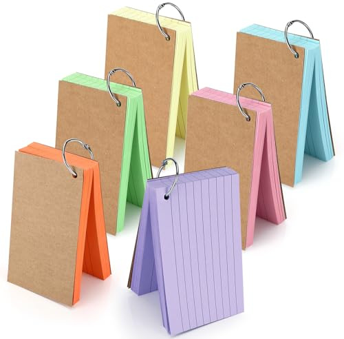Flash Cards 600 Pièces A7 6 Couleurs - Fiches de Révision, Cartes Index Doublées pour École, Bureau, Maison, Étude