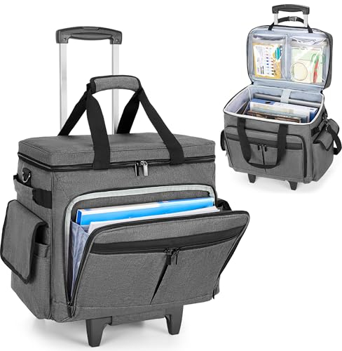 Trunab Lehrertasche mit Abnehmbarem Trolley, Arbeitstasche für Lehrer mit Erweiterbarem Aktenfach, Teacher Tote Bag mit Rädern für bis zu 15,6 Zoll Laptop, Grau