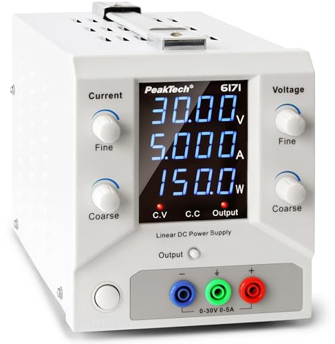 PeakTech, 6171, Fuente de alimentación de laboratorio 0, 30 V / 0, 5 A CC Fuente de alimentación lineal SELV con transformador de aislamiento, fuente de alimentación de laboratorio