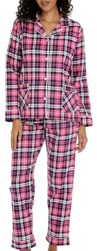 MIA LUCCE Pijama largo para mujer con botones, pijama de franela para mujer, parte superior suave y pantalones de pijama, traje de casa de dos piezas, tallas XS-XL, Red Rosa, M